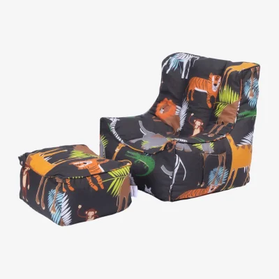 The Range Kids Bean Bag Chair Printed Beanbag with Footstool - Africa