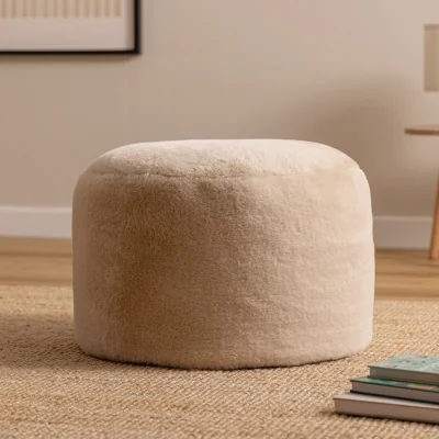 The Range Icon Milano Rabbit Faux Fur Round Footstool Bean Bag, Natural - Natural