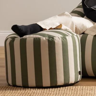 The Range Icon Milano Stripe Soft Woven Kyoto Round Footstool Bean Bag, Olive Green - Olive