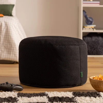 The Range Icon Gaming Performance Mesh Round Footstool Bean Bag - Black