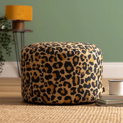 The Range Icon Milano Leopard Soft Woven Kyoto Round Footstool Bean Bag, Multicolour - Multi