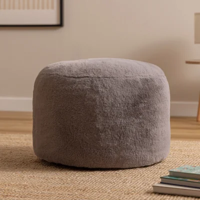 The Range Icon Milano Rabbit Faux Fur Round Footstool Bean Bag, Light Grey - Light Grey