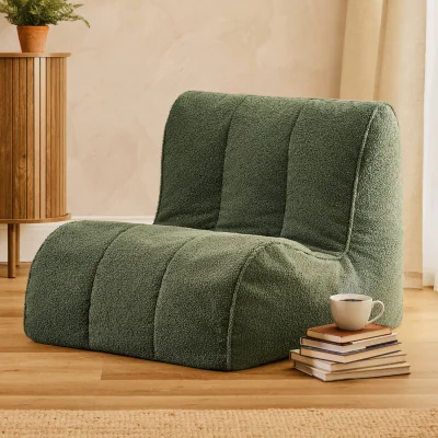 The Range icon Swoop Boucle Accent Chair Bean Bag, Olive - Olive