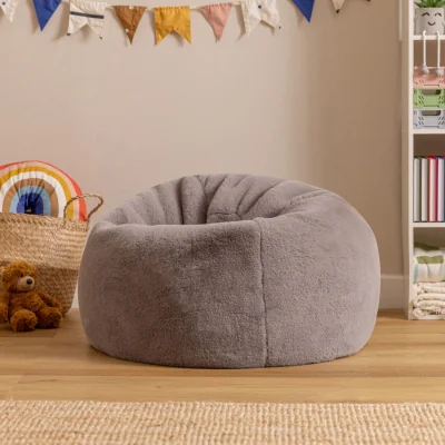 The Range Icon Kids Kingston Rabbit Faux Fur Classic Dome Bean Bag - Light Grey