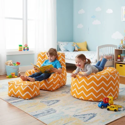 The Range Round Beanbag and Bean Bag Chair With Footstool - Zigzag