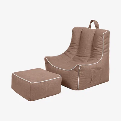 The Range Indoor Kids Bean Bag Armchair with Footstool and Carry Handle - Mocha